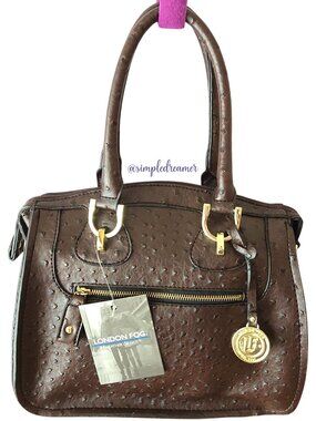 London Fog Hampton Ostrich Embossed Convertible Satchel Bordeaux NWT